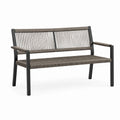 Gartenbank mit Armlehnen aus Metall und Seilgeflecht, 123 x 62 x 80 cm, Schwarz/Taupe