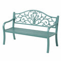 Metall-Gartenbank in Türkis mit floralem Ornamentdesign, 120 × 60 × 90 cm
