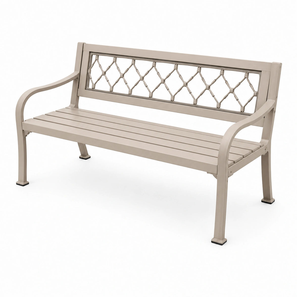 Gartenbank aus Metall mit Seilbespannung, Beige, 122 × 61 × 89 cm
