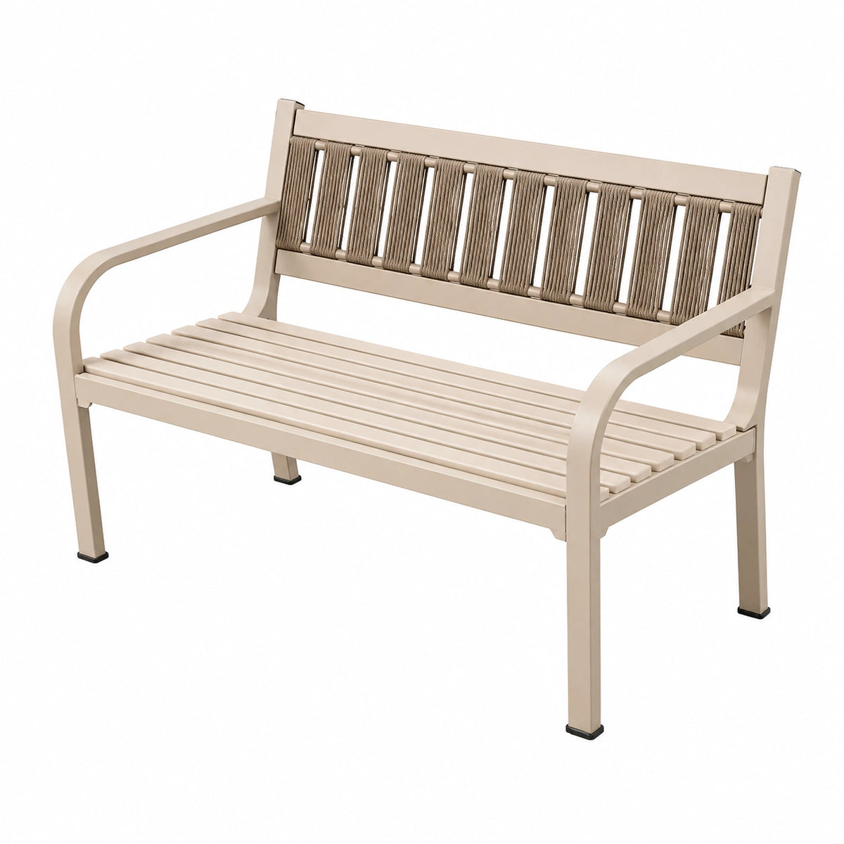 Gartenbank aus Metall mit Seilrückenlehne, Beige/Taupe, 122 × 62 × 85 cm
