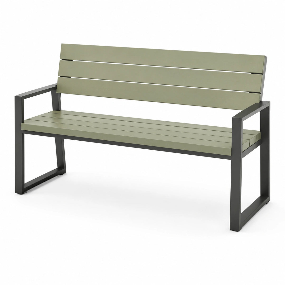 Gartenbank aus Metall, 120 × 60 × 85 cm, mit Rückenlehne und Armlehnen, Olivgrün/Schwarz