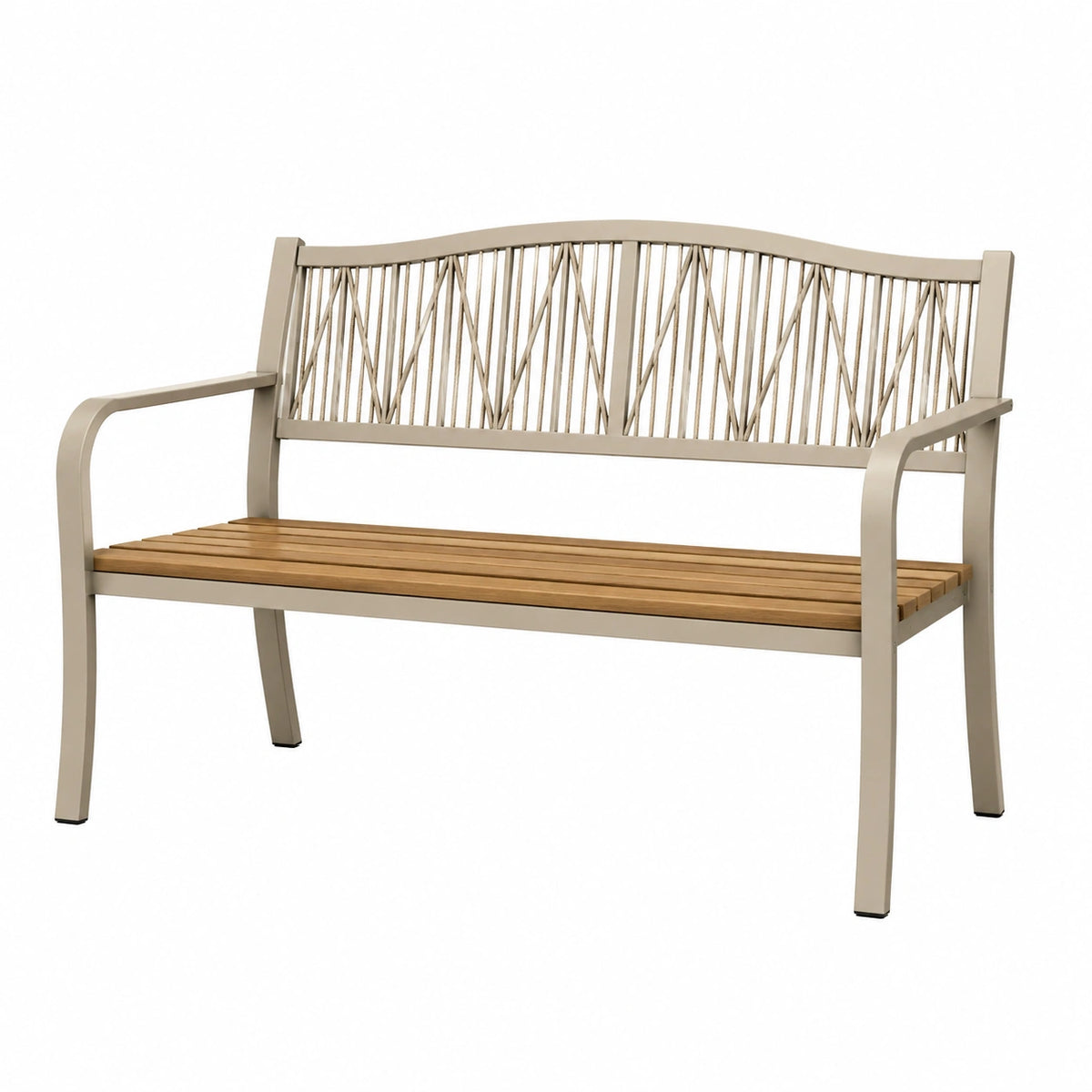 Gartenbank 120 × 65 × 90 cm aus Metall, Holz und Seil in Beige/Braun
