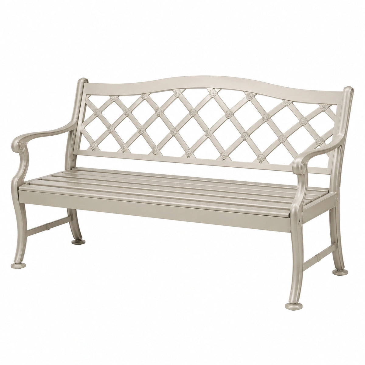Metall-Sitzbank Beige mit Rautengitter-Rückenlehne, 127 × 61 × 91 cm