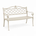Gartenbank aus Metall in Creme, 125 x 60 x 90 cm, mit ornamentaler Rückenlehne