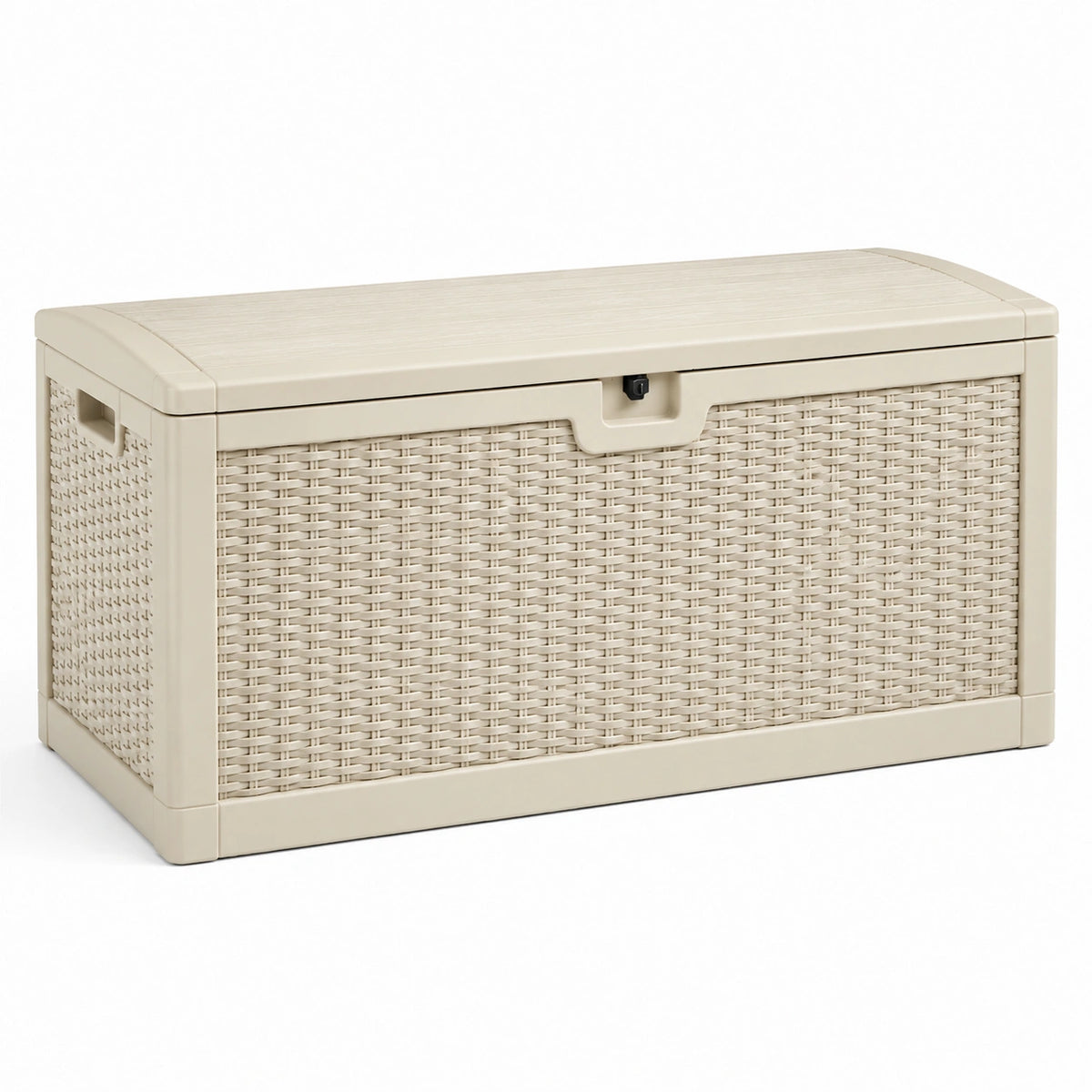 Aufbewahrungstruhe aus Kunststoff in Rattanoptik, Beige, 120 × 56 × 63 cm
