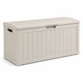 Kunststoff-Aufbewahrungsbox für den Außenbereich, Beige, 120 × 56 × 63 cm, mit zweiteiligem Klappdeckel