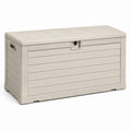Beige Kunststoff-Aufbewahrungsbox mit Deckel und Schlossöse, 120 × 56 × 63 cm