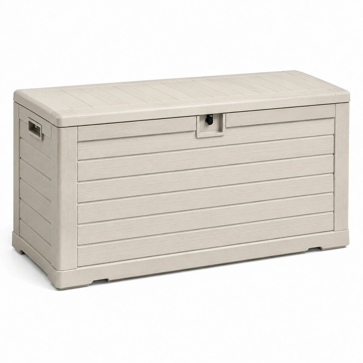 Beige Kunststoff-Aufbewahrungsbox mit Deckel und Schlossöse, 120 × 56 × 63 cm