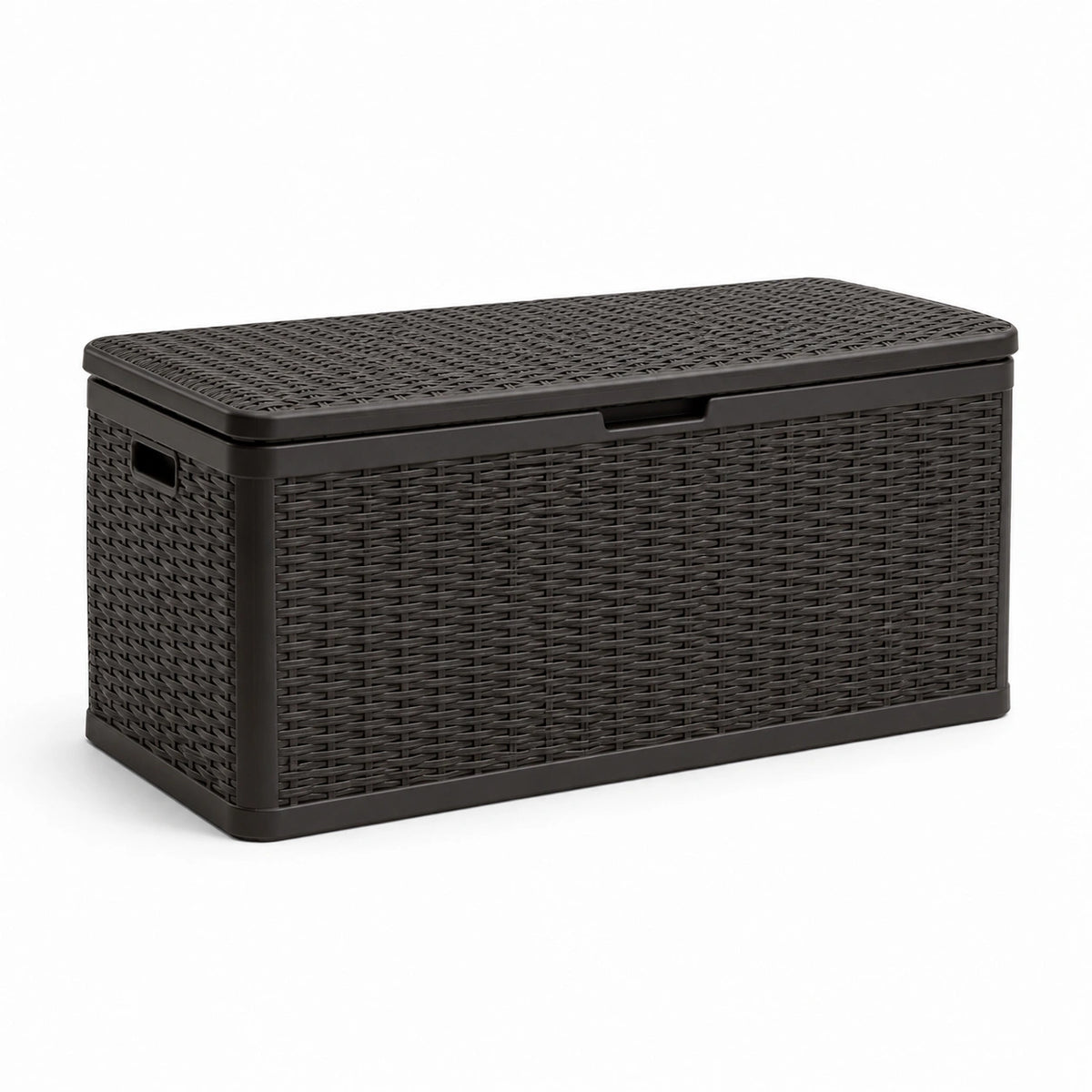 Kunststoff-Aufbewahrungstruhe in Schwarz, Rattanoptik, 120 × 55 × 60 cm, mit Deckel