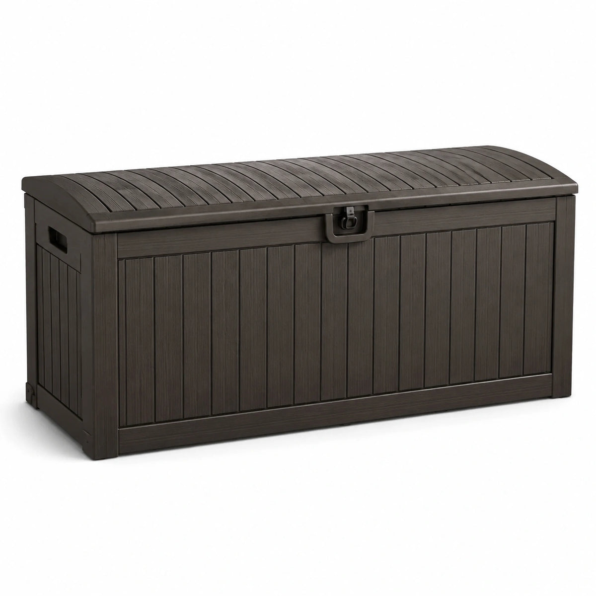 Dunkelbraune Aufbewahrungsbox für den Außenbereich mit Klappdeckel, 120 × 55 × 60 cm