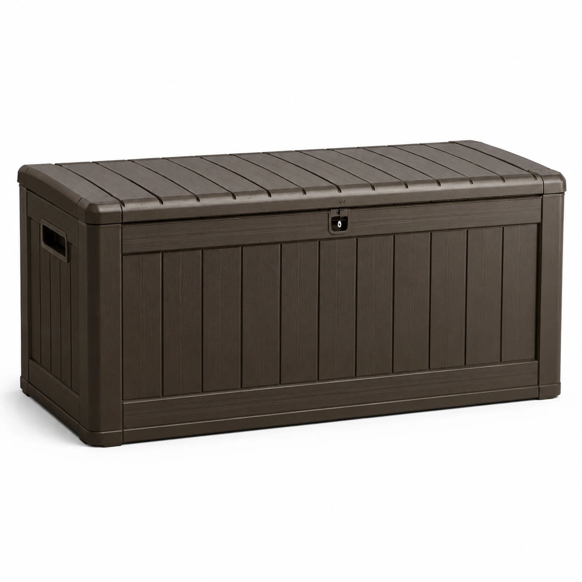 Abschließbare Garten-Aufbewahrungsbox aus Kunststoff, Dunkelbraun, 120 × 60 × 60 cm