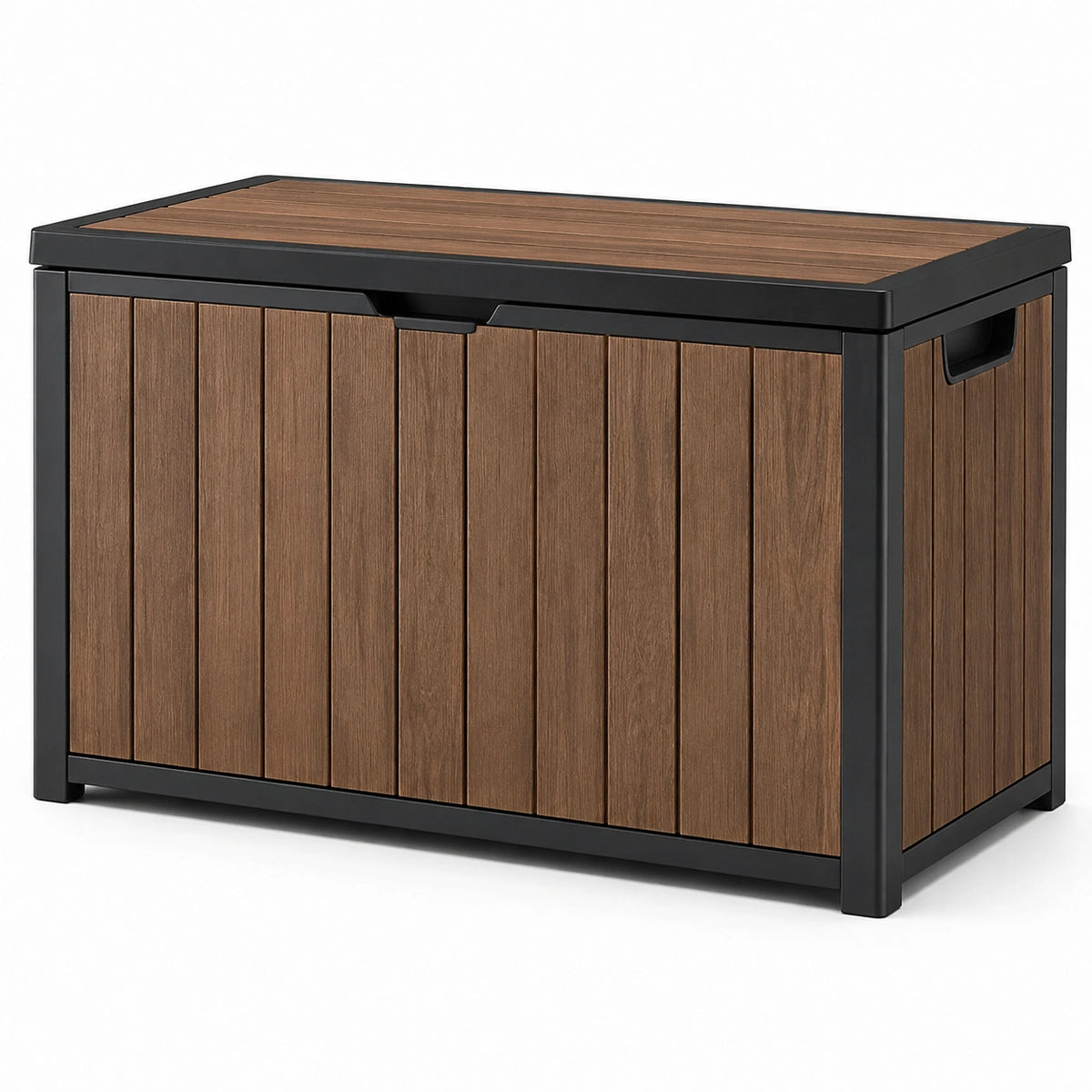 Garten-Aufbewahrungsbox aus Kunststoff in Braun/Schwarz, 120×60×65 cm, mit Klappdeckel