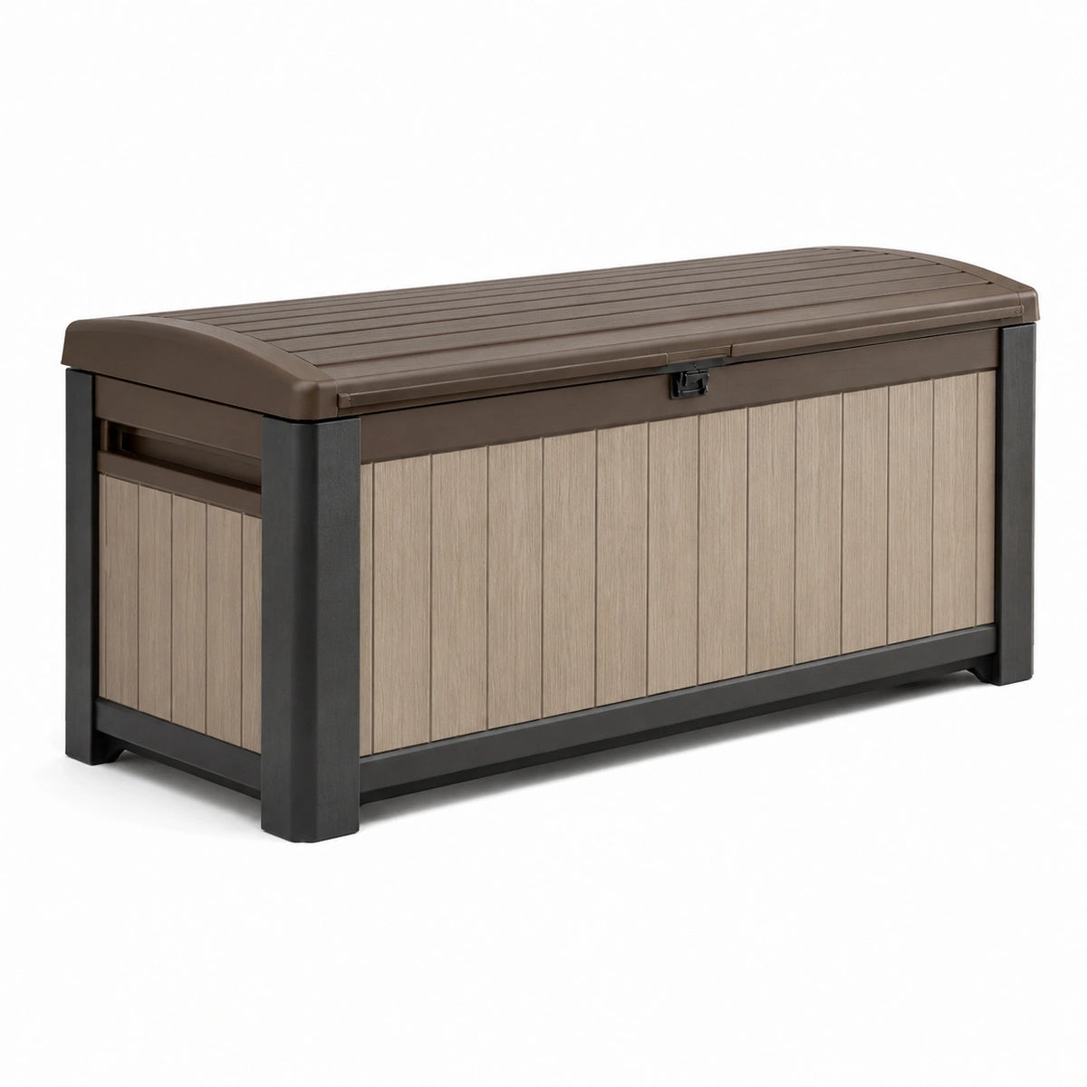 Kunststoff-Aufbewahrungsbank mit Deckel, Braun/Beige, 120 × 60 × 63 cm