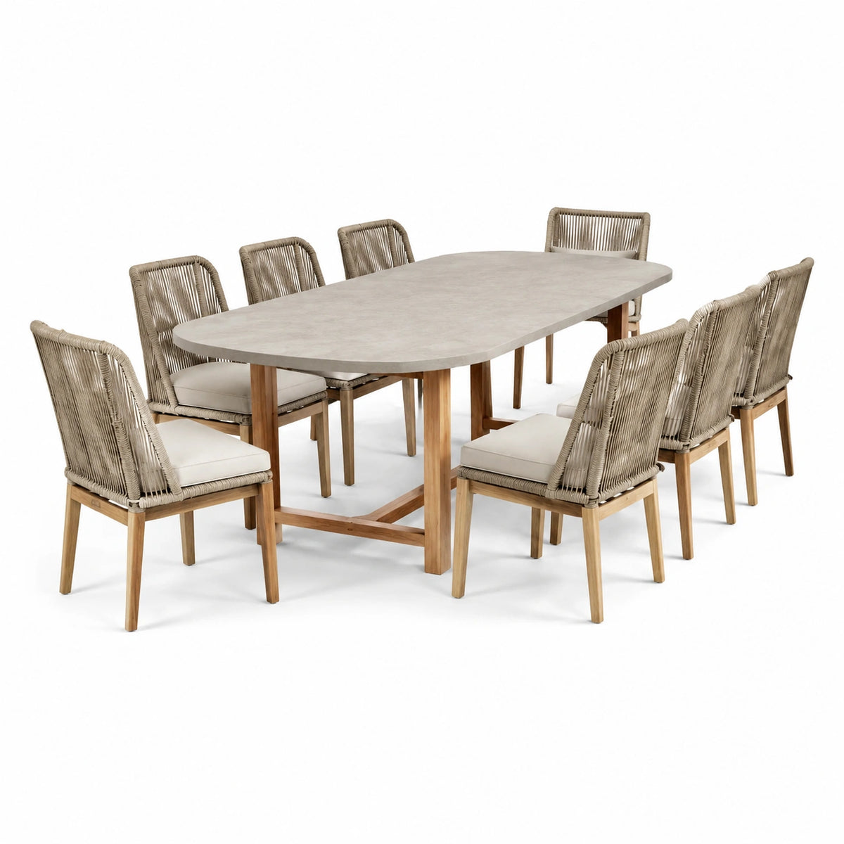 7-teiliges Garten-Essgruppen-Set mit Tisch und 6 Stühlen, 200 × 100 × 75 cm, Beige/Natur/Hellgrau