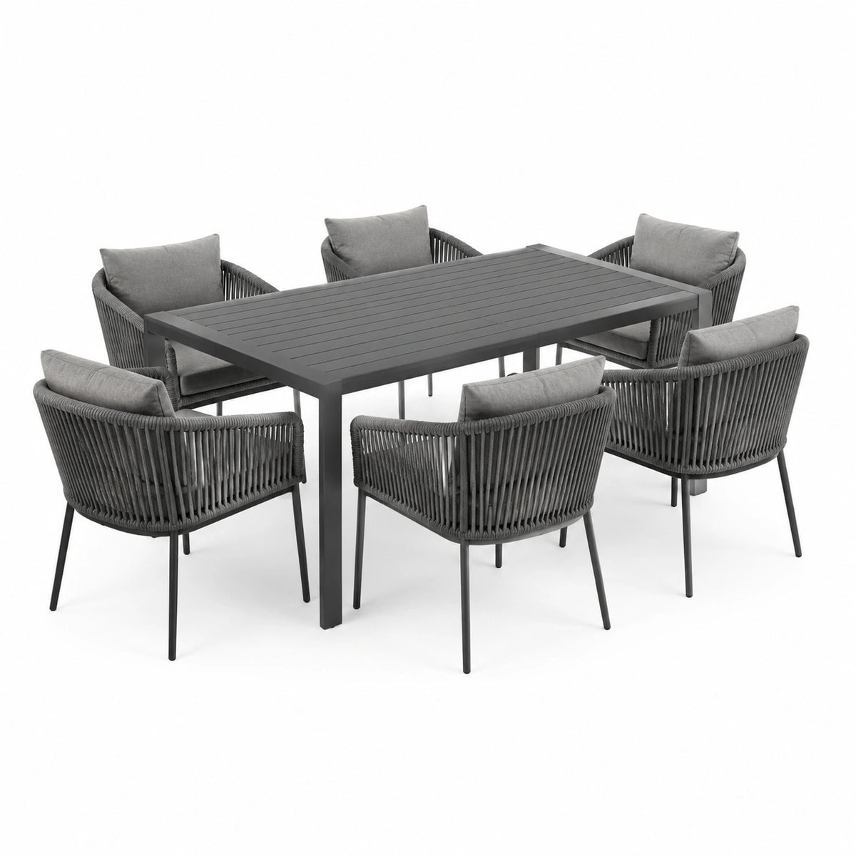 7-teiliges Garten-Essset mit 6 Sesseln, Tisch 180 × 90 × 75 cm, Anthrazit/Grau
