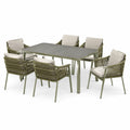 7-teiliges Gartenmöbel-Set mit Tisch 180 × 100 × 75 cm und 6 Armlehnstühlen in Olivgrün und Beige