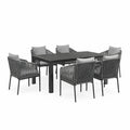 7-teiliges Garten-Esstischset, 180 × 90 × 75 cm, Schwarz/Grau