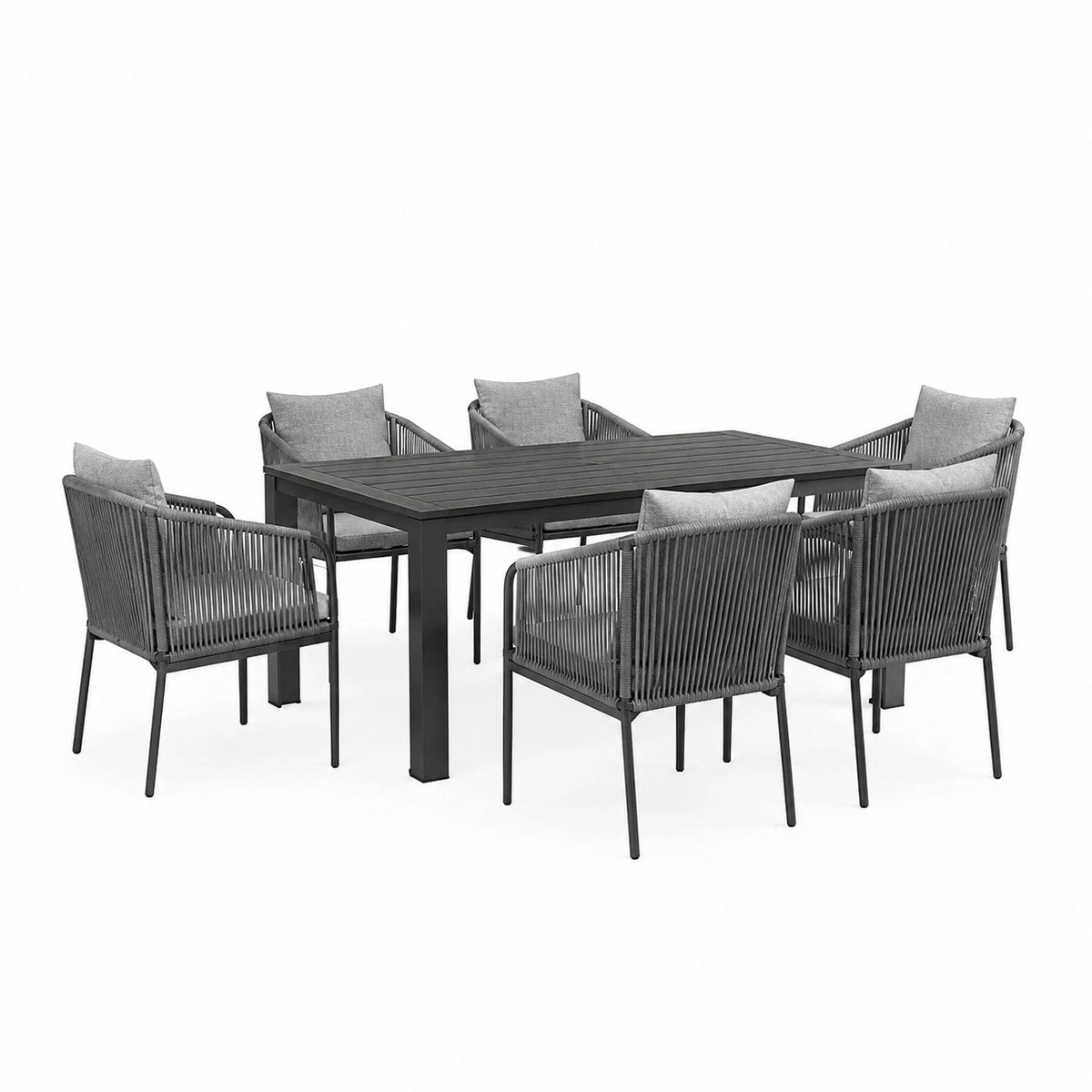 7-teiliges Garten-Esstischset, 180 × 90 × 75 cm, Schwarz/Grau