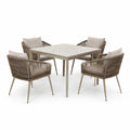 5-teiliges Garten-Esstischset Beige/Taupe mit Seilgeflecht, Tisch 100 × 100 × 75 cm, Sessel 62 × 60 × 78 cm