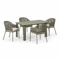 5-teiliges Gartenmöbel-Set mit Tisch 150 × 90 × 75 cm und 4 Armlehnstühlen in Grau/Beige