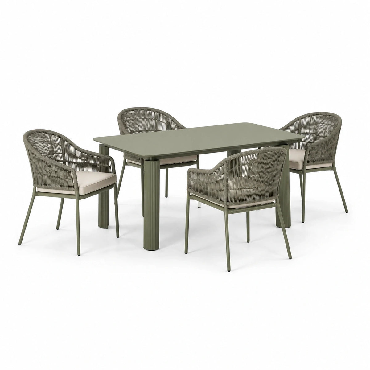5-teiliges Gartenmöbel-Set mit Tisch 150 × 90 × 75 cm und 4 Armlehnstühlen in Grau/Beige