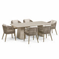Moderne Garten-Essgruppe mit 6 Seilgeflechtstühlen, Beige/Taupe, 200 × 100 × 75 cm