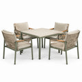 5-teiliges Gartenmöbel-Set, Tisch 90 × 90 × 75 cm und 4 Armlehnstühle 62 × 65 × 82 cm, Beige/Grün/Braun