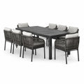 9-teiliges Gartenmöbel-Set mit Aluminium-Esstisch 220 × 100 × 75 cm und 8 Polyrattan-Sesseln in Grau/Anthrazit