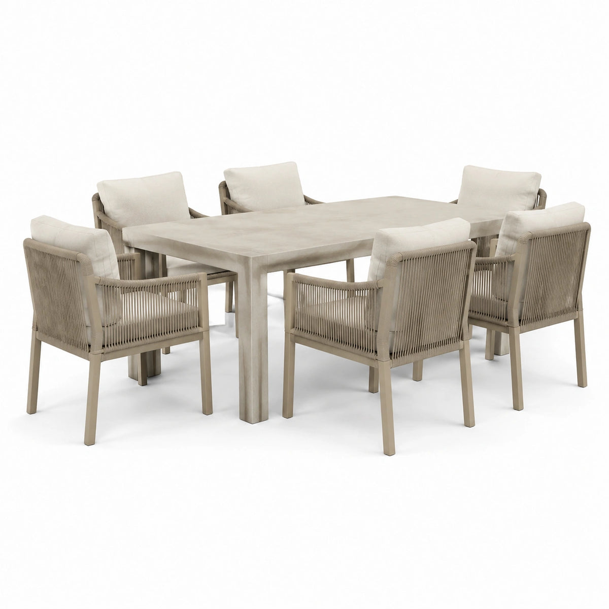 Garten-Essgruppe Beige mit Tisch 180 × 90 × 75 cm und 6 Armlehnstühlen