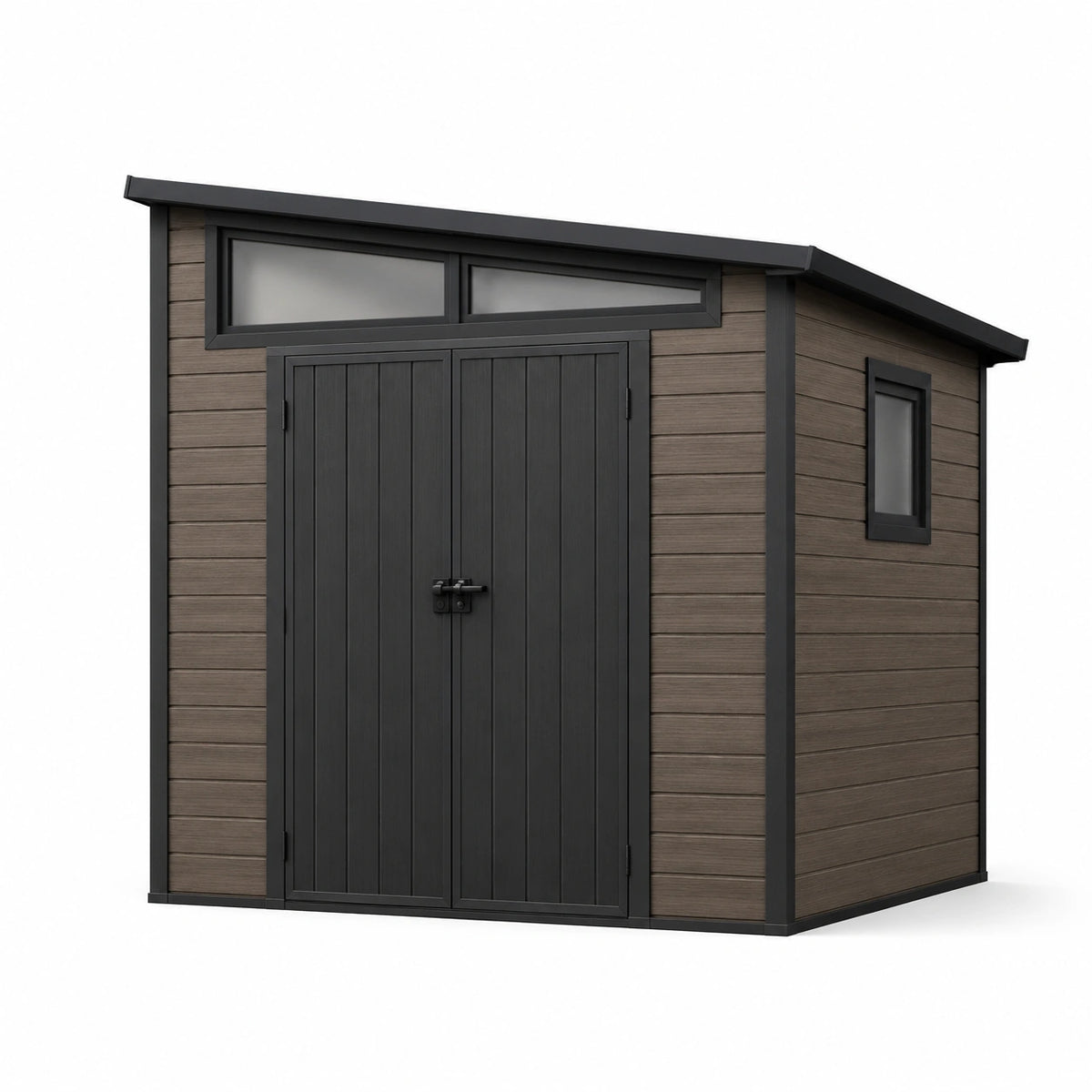 Gartenhaus aus Holz-Kunststoff-Verbund, 200 × 150 × 210 cm, Braun/Schwarz, mit Doppeltür