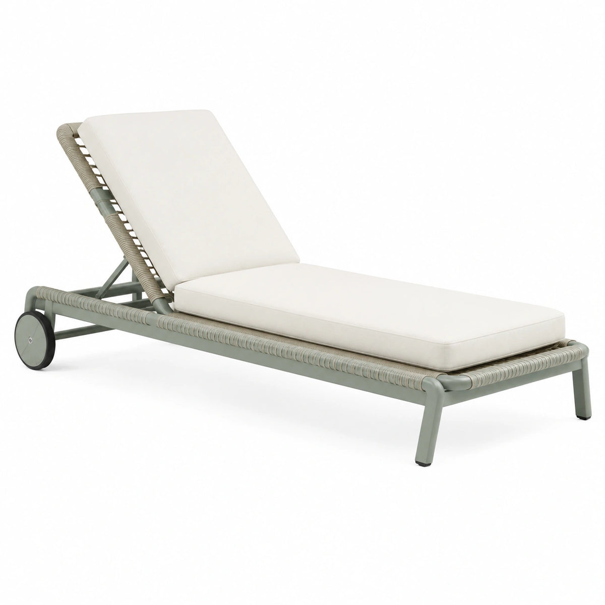 Gartenliege aus Aluminium, 200 × 70 × 35 cm, Salbeigrün/Beige, mit Rollen und verstellbarer Rückenlehne