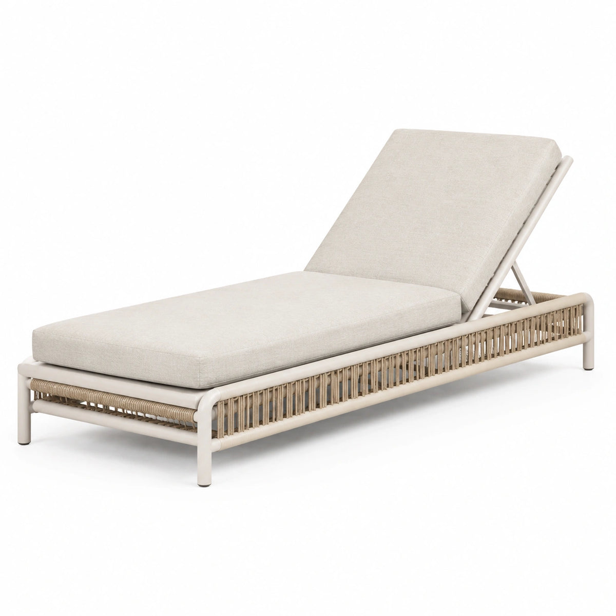 Sonnenliege 200 × 70 × 95 cm Beige mit Metallgestell, Seilgeflecht und verstellbarer Rückenlehne