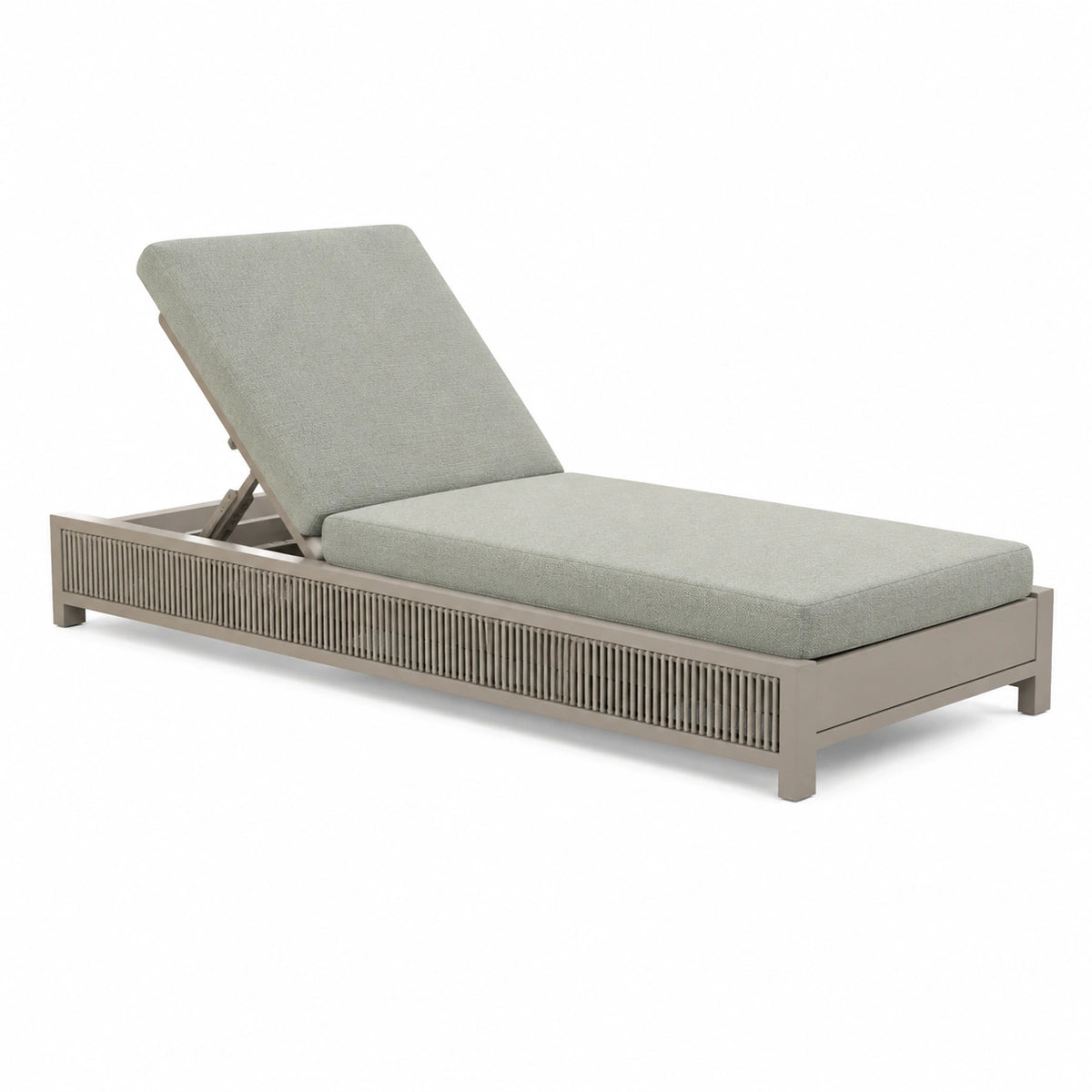 Sonnenliege 200 × 75 × 34 cm aus Metall, Textil und Kunstfasergeflecht in Grau/Beige mit verstellbarer Rückenlehne