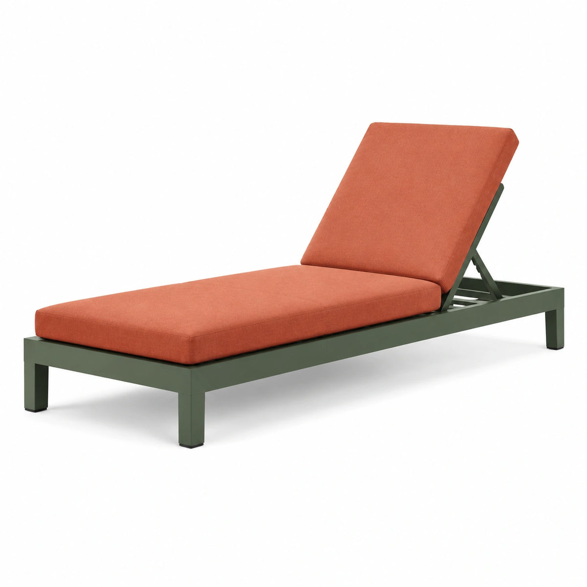 Gartenliege mit Metallgestell in Grün/Terrakotta, 200 × 70 × 35 cm, verstellbare Rückenlehne