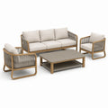 4-teiliges Garten-Loungeset Beige/Natur/Grau mit 3-Sitzer-Sofa 210 × 80 × 75 cm, 2 Sesseln und Couchtisch