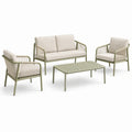 4-teiliges Gartenmöbel-Set in Olivgrün/Beige mit Zweisitzer, 2 Sesseln und Tisch, Zweisitzer 130 × 70 × 78 cm, Sessel 70 × 70 × 78 cm, Tisch 100 × 60 × 42 cm