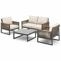 4-teiliges Gartenlounge-Set Beige/Anthrazit/Braun mit 2-Sitzer 145 × 75 × 75 cm, 2 Sesseln 75 × 75 × 75 cm und Tisch 120 × 60 × 42 cm